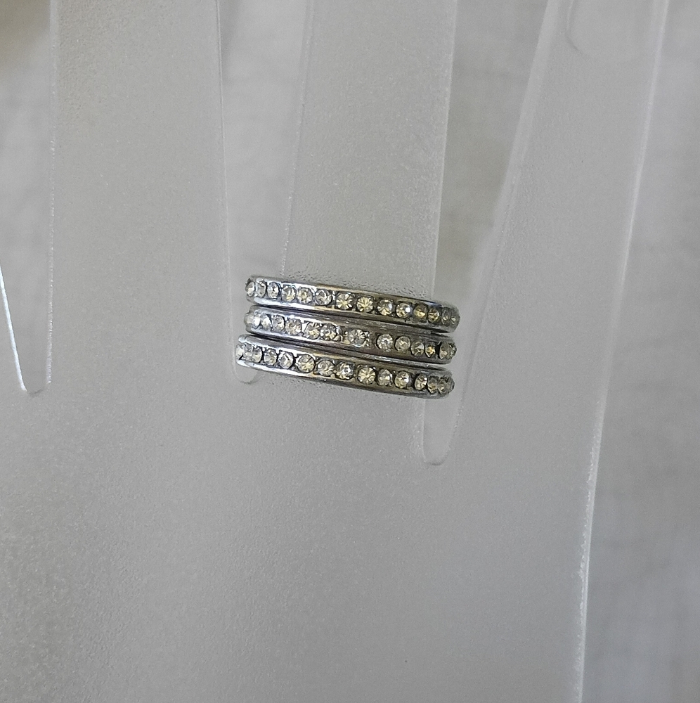 Vintage Platnium Plated Triple Diamond Ring